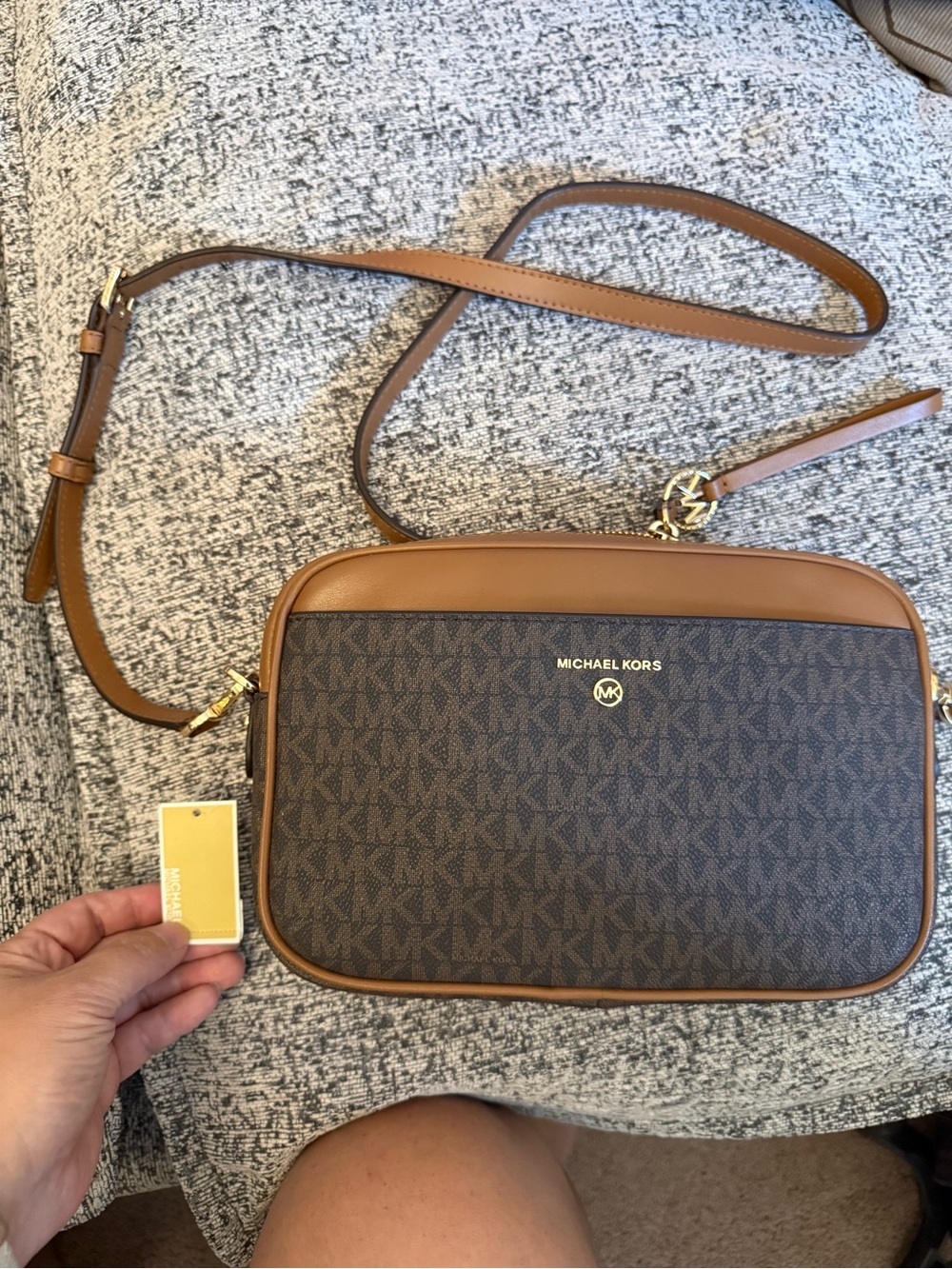 Michael Kors Brown and Tan MK Logo Crossbody Bag - Picture 2 of 7